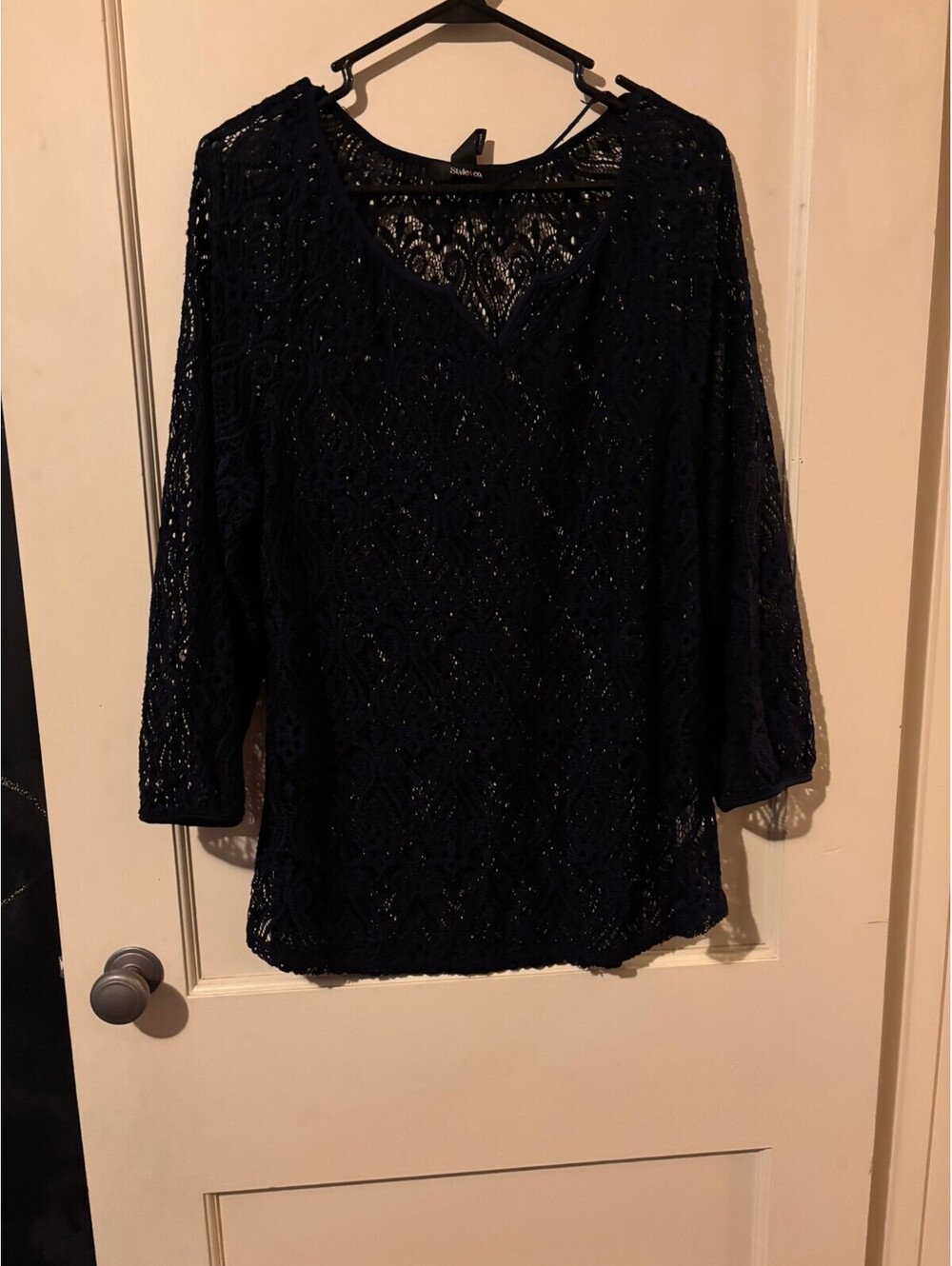 Style & Co navy lace top Large